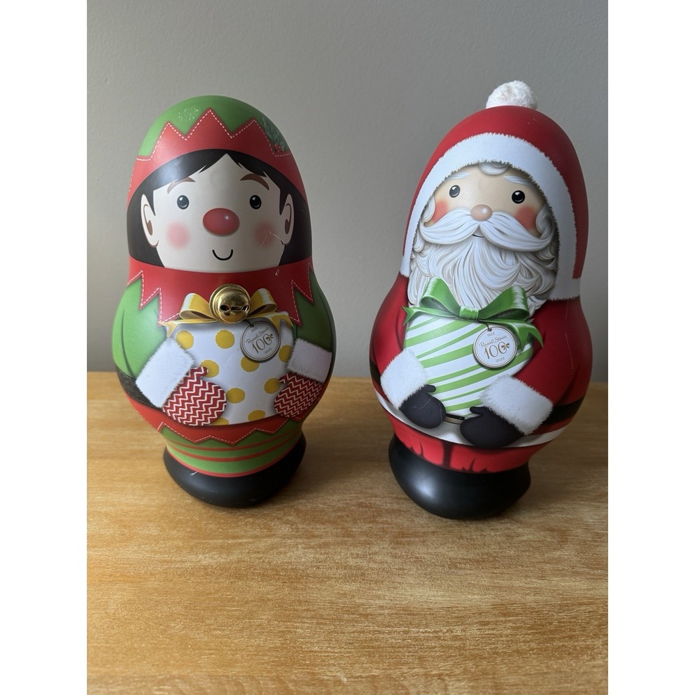 Russel Stover Christmas Santa & Elf  Tin Russian Nesting Doll Collectable
